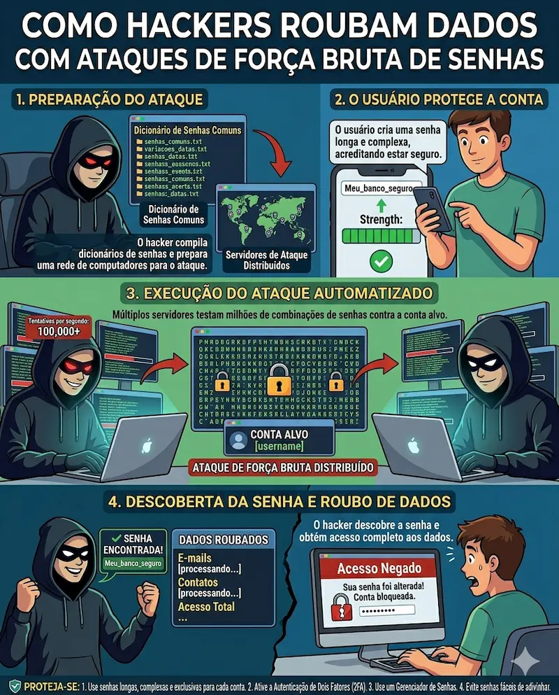 ataque de força bruta quebrando senhas fracas