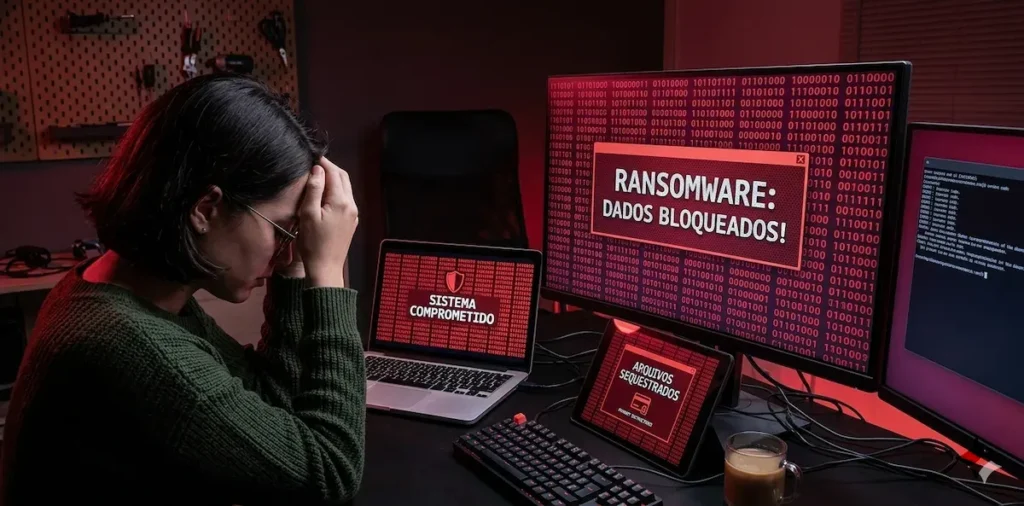 ataque ransomware bloqueando arquivos no computador