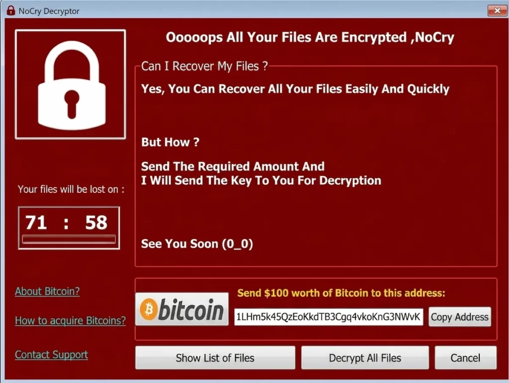 mensagem de resgate ransomware exigindo pagamento