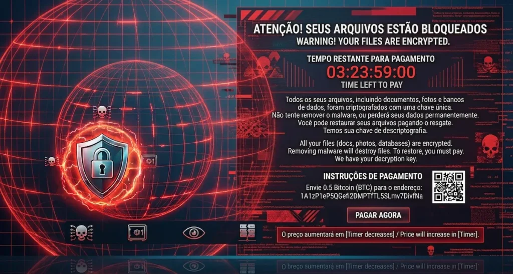 empresa afetada por ransomware com sistemas bloqueados