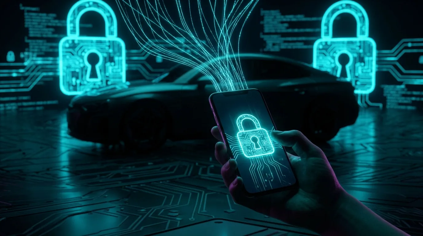 Pessoa protegendo aplicativo de controle do carro elétrico com segurança digital