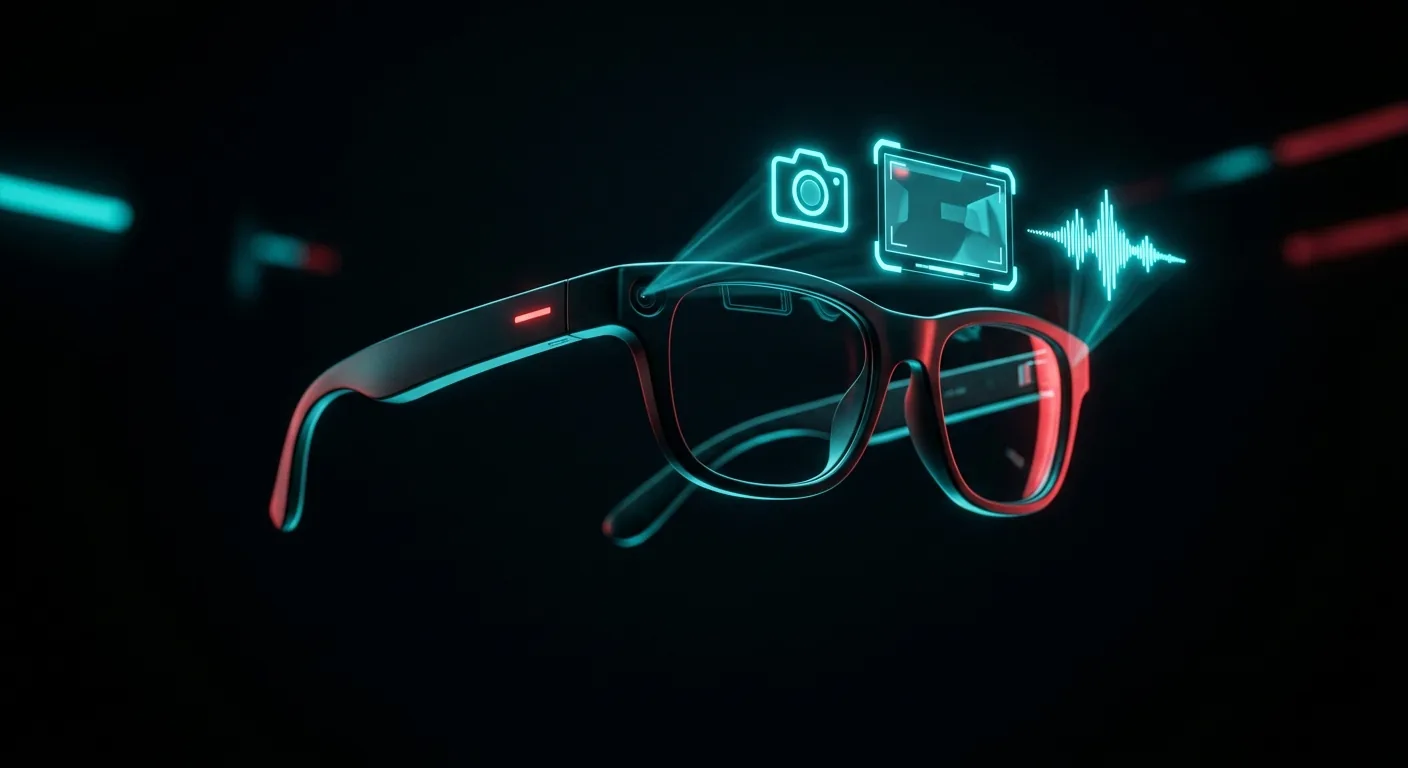 Óculos inteligentes com câmera, tela embutida e assistente de inteligência artificial