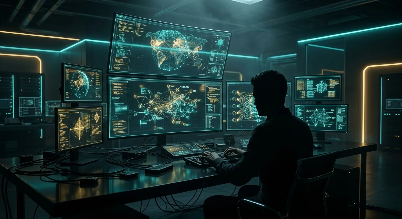 Investigador analisando rede de dados públicos conectados