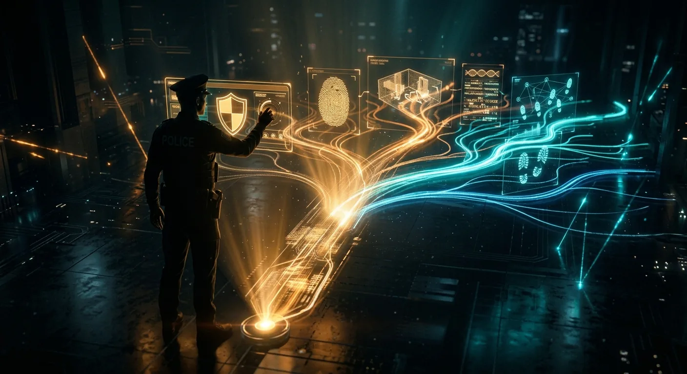 Policial e perito digital atuando com tecnologia de investigação