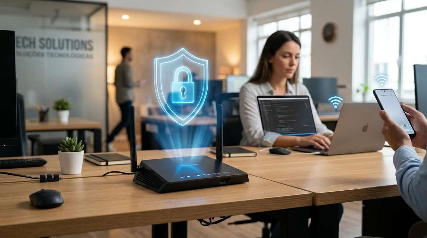 Roteador Wi-Fi de empresa protegido com cadeado digital